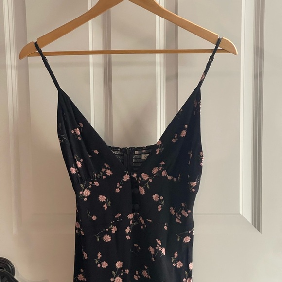 REFORMATION Montague Midi Dress Ensenada Black Pink Floral Black Dress Size 6 - Picture 3 of 9